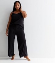 New Look Curves Black Satin Strappy Lace Trim Pyjamas